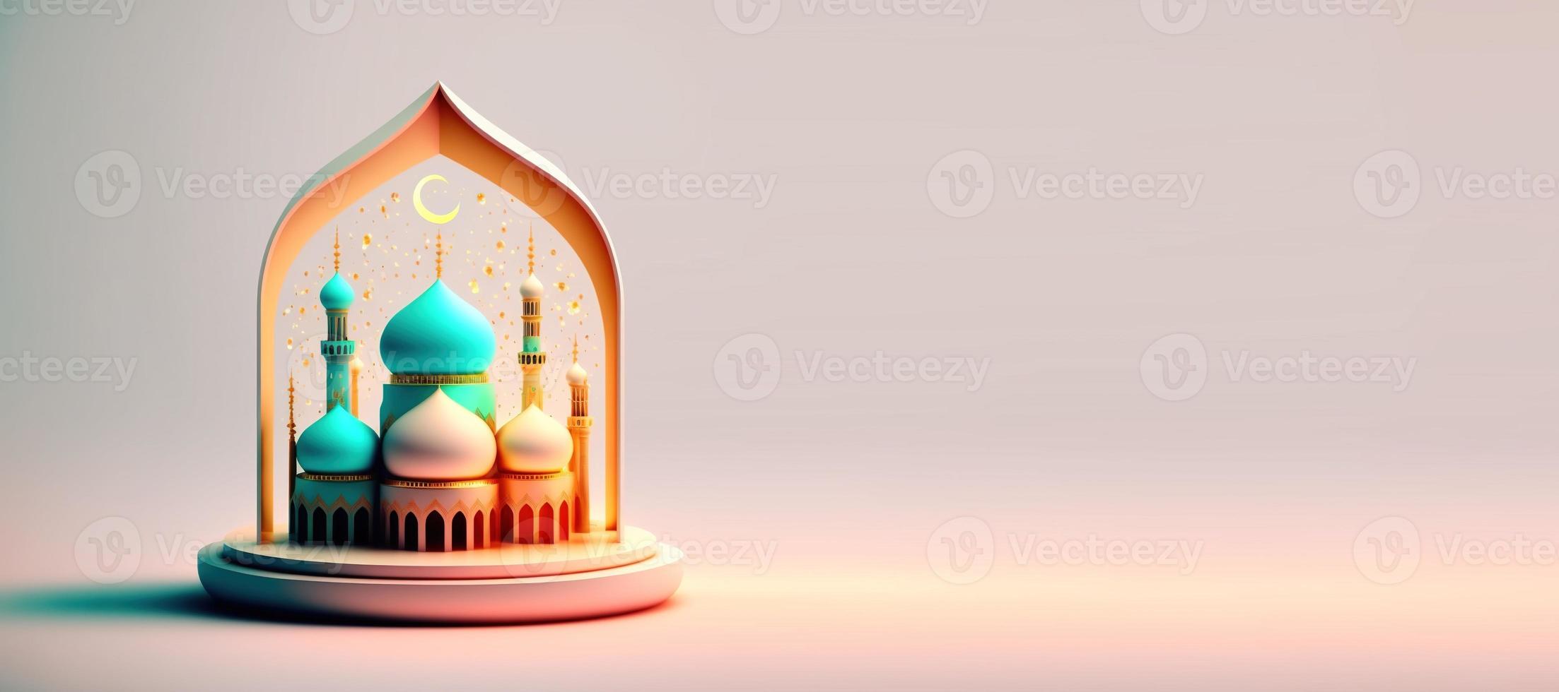 ilustración de la mezquita para el fondo de celebración islámica de eid ramadan con espacio vacío foto