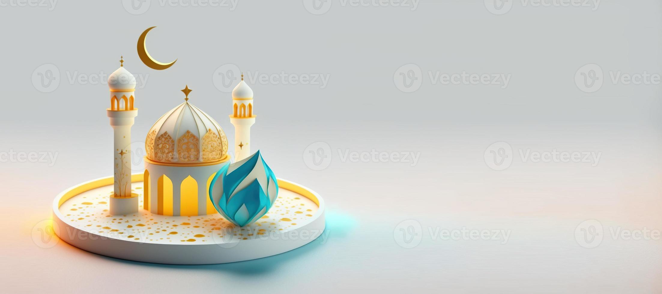 ilustración de la mezquita para el banner de celebración islámica de eid ramadan con espacio vacío foto