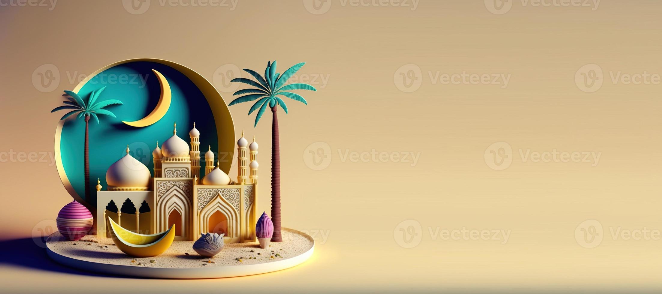 Mosque Digital 3D Illustration for Islamic Ramadan Greeting photo