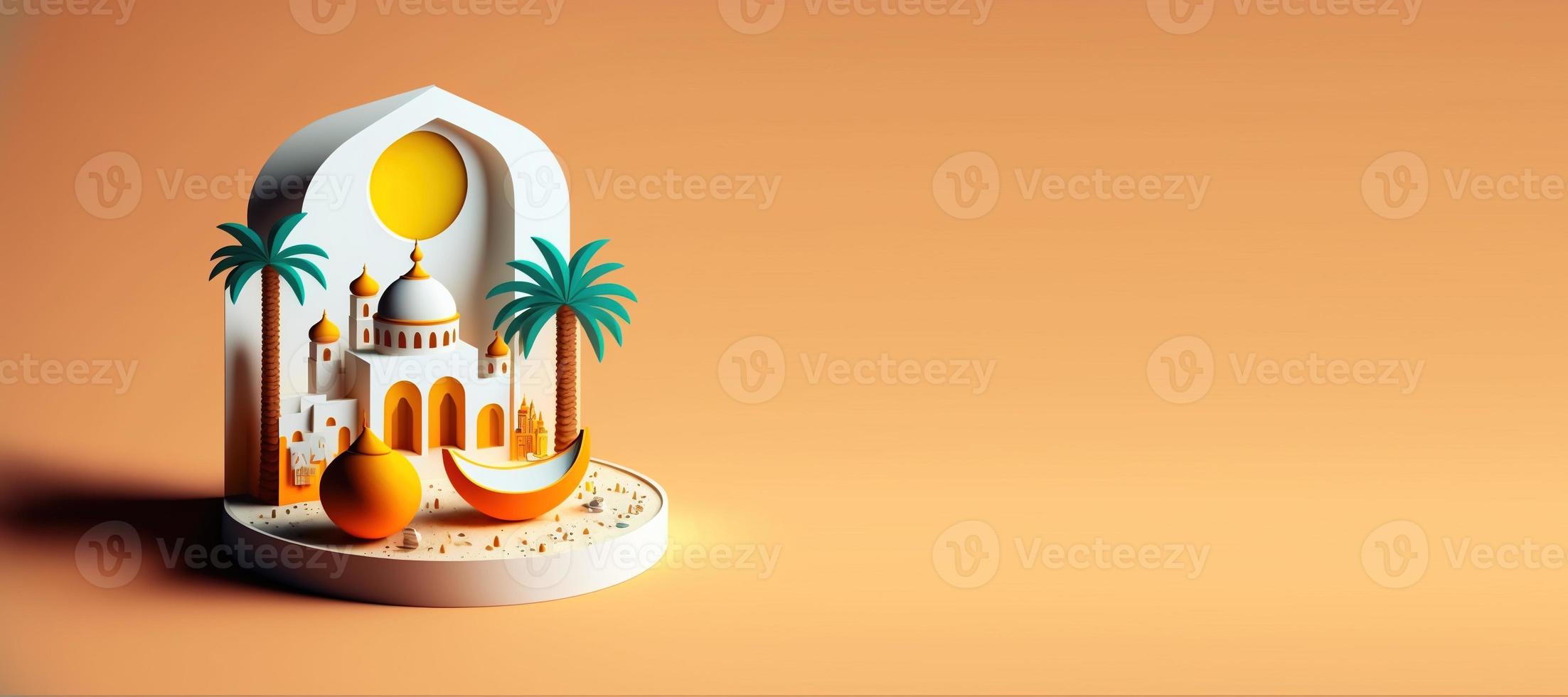 Digital Illustration of Mosque for Islamic Ramadan Banner with Copy Space photo