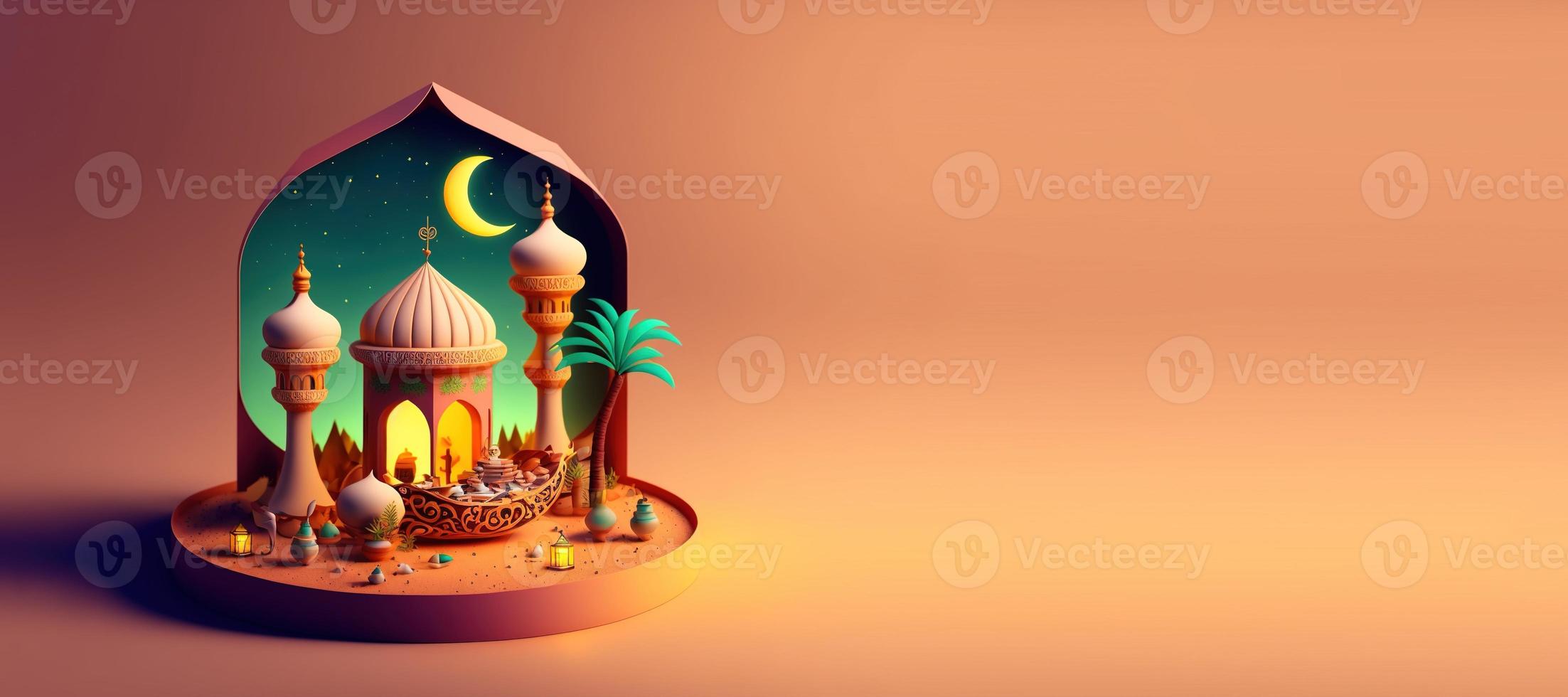 Mosque Illustration for Eid Islamic Ramadan Banner with Copy Space photo