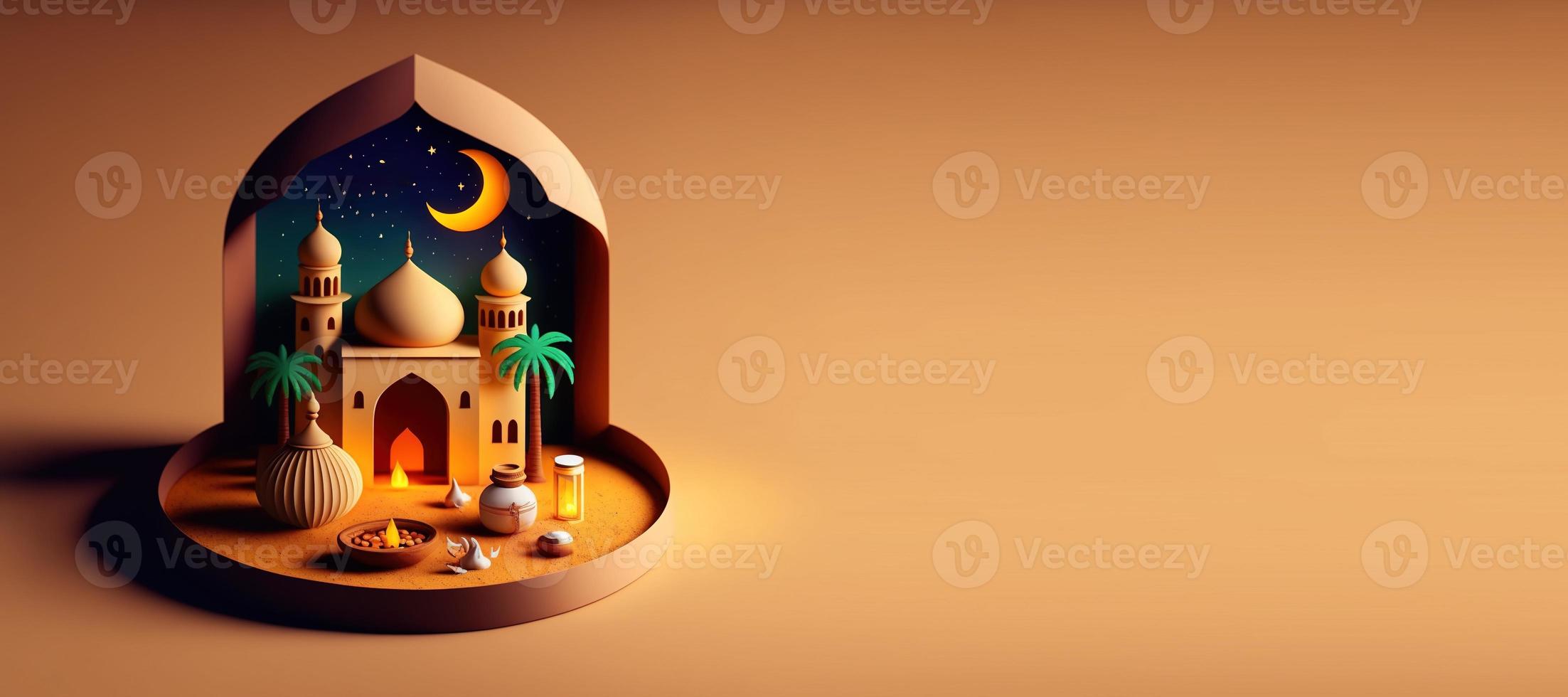 Illustration of Mosque for Eid Islamic Ramadan Banner with Copy Space photo