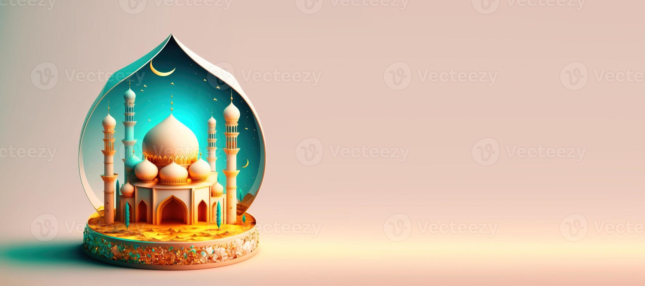 Illustration of Mosque for Ramadan Islmic Celebration Banner with Copy Space photo