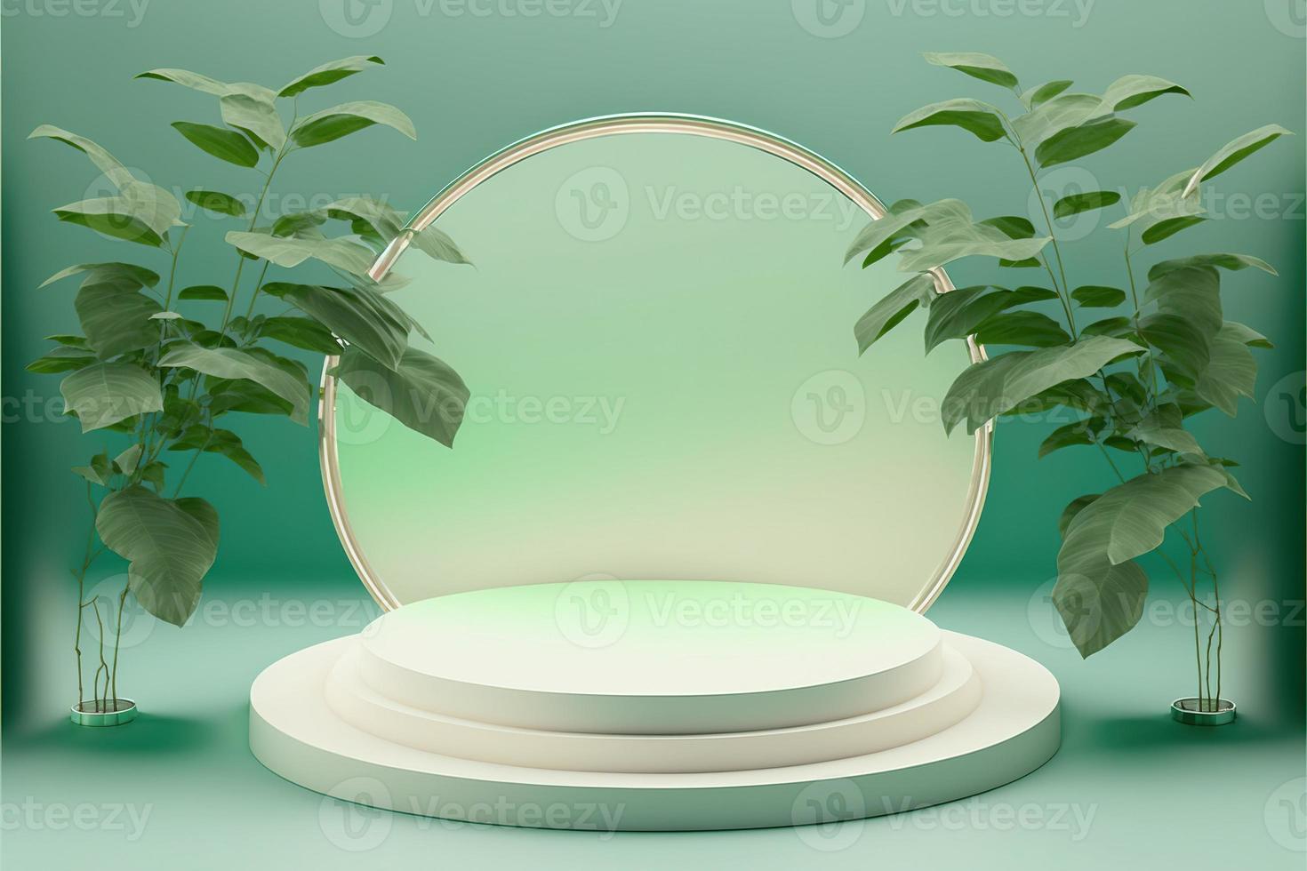 Nature 3D Render Podium with soft Green for product showcase photo