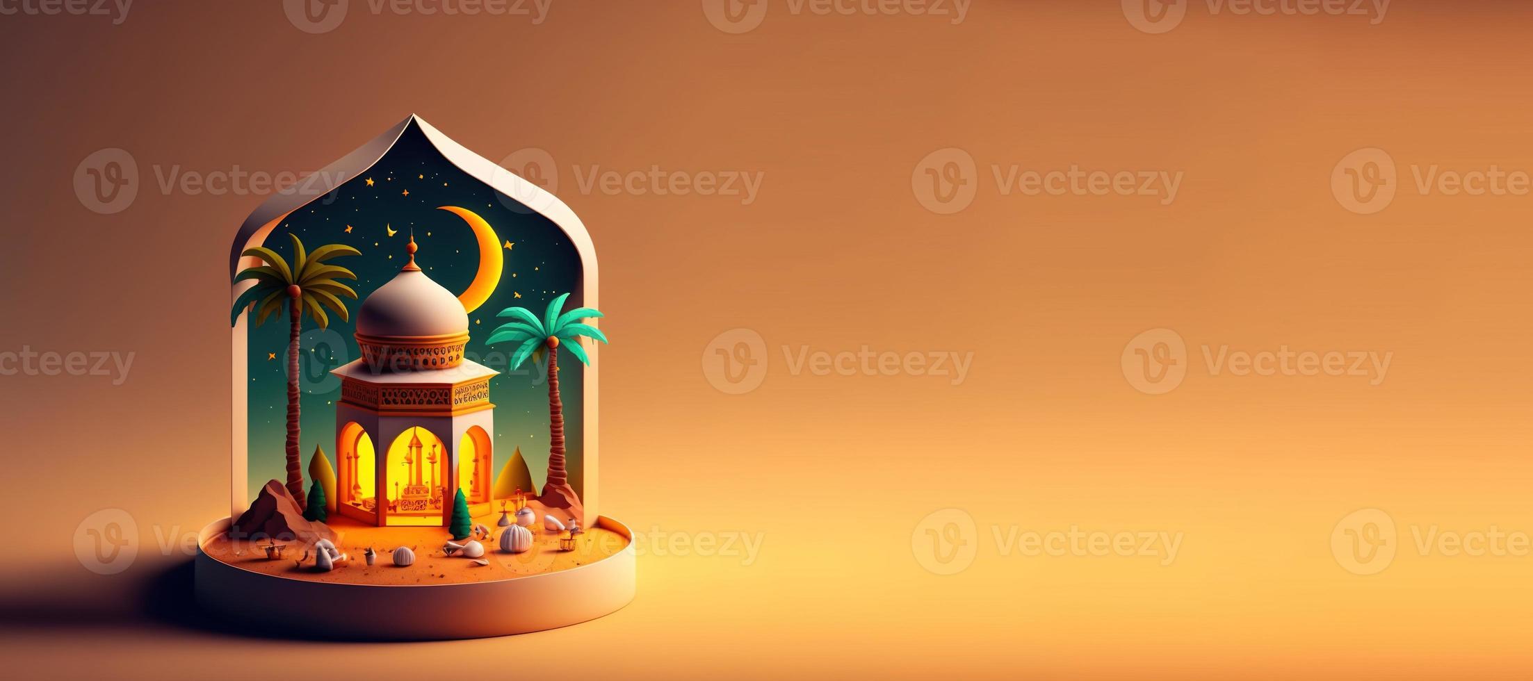Digital 3D Illustration of Mosque for Islamic Ramadan Banner photo