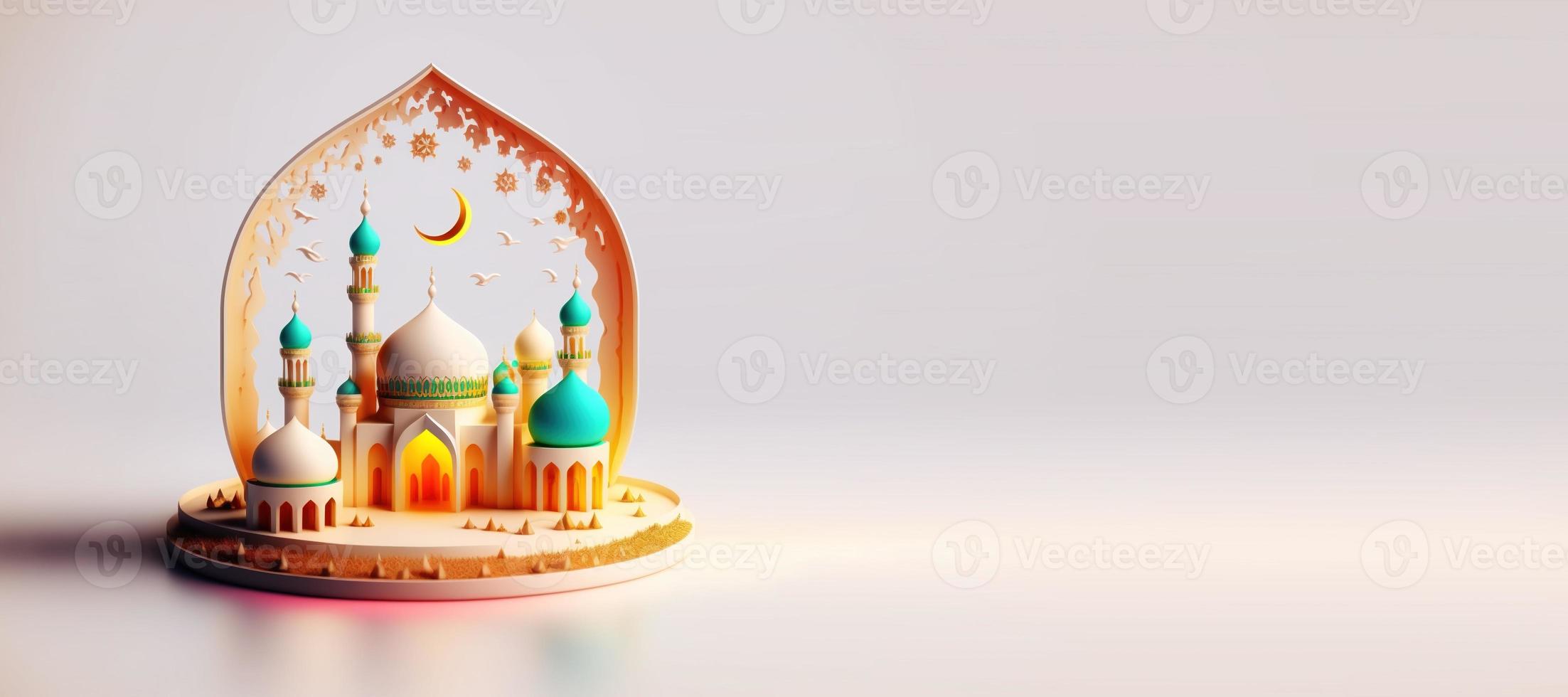 Mosque Illustration for Eid Ramadan Islmic Celebration Banner with Copy Space photo
