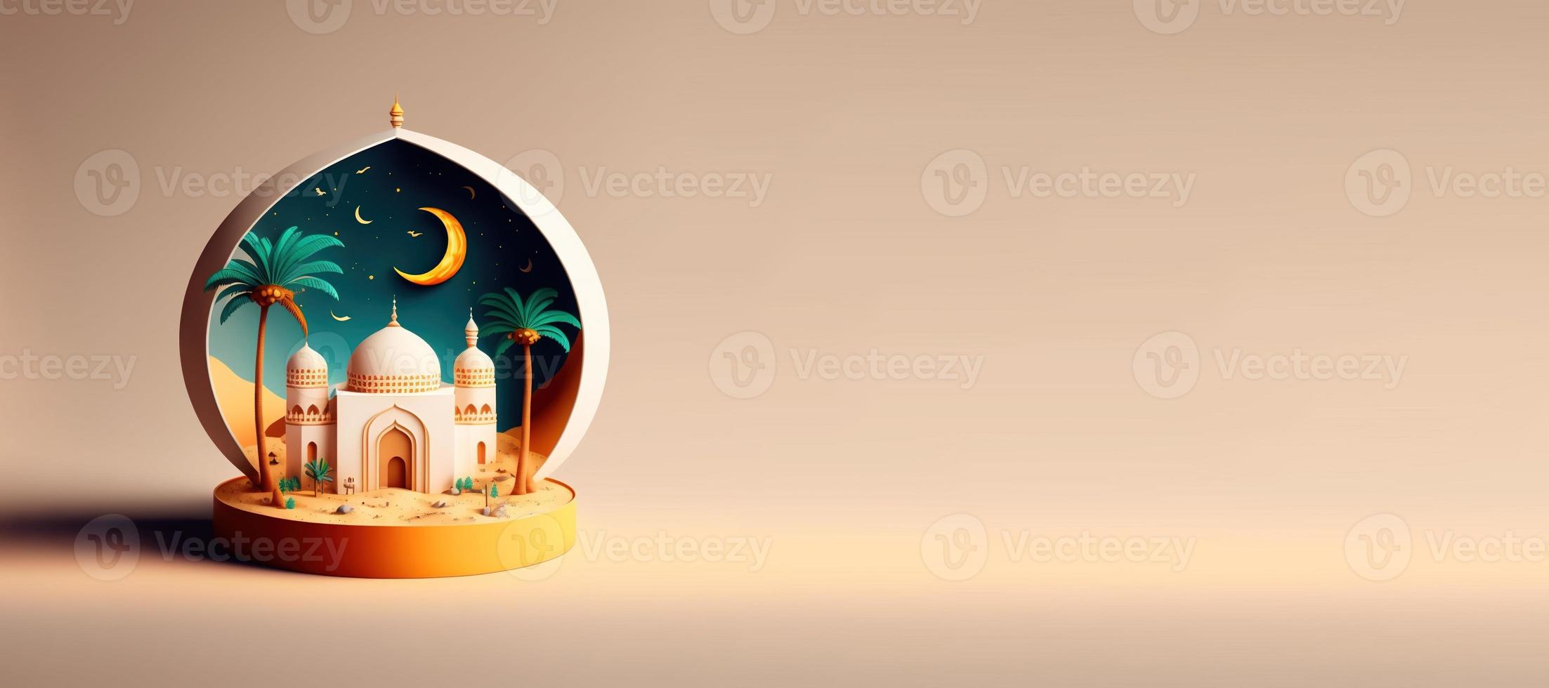 Mosque 3D Illustration for Eid Islamic Ramadan Greeting photo