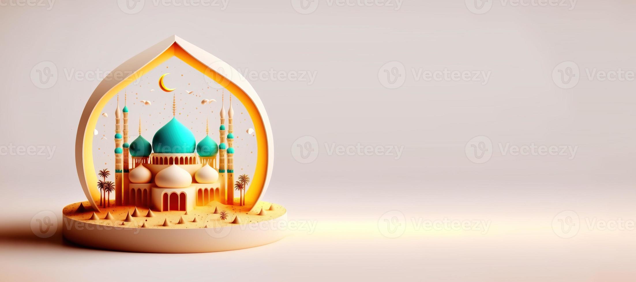 3D Illustration of Mosque for Eid Ramadan Islmic Celebration Banner photo