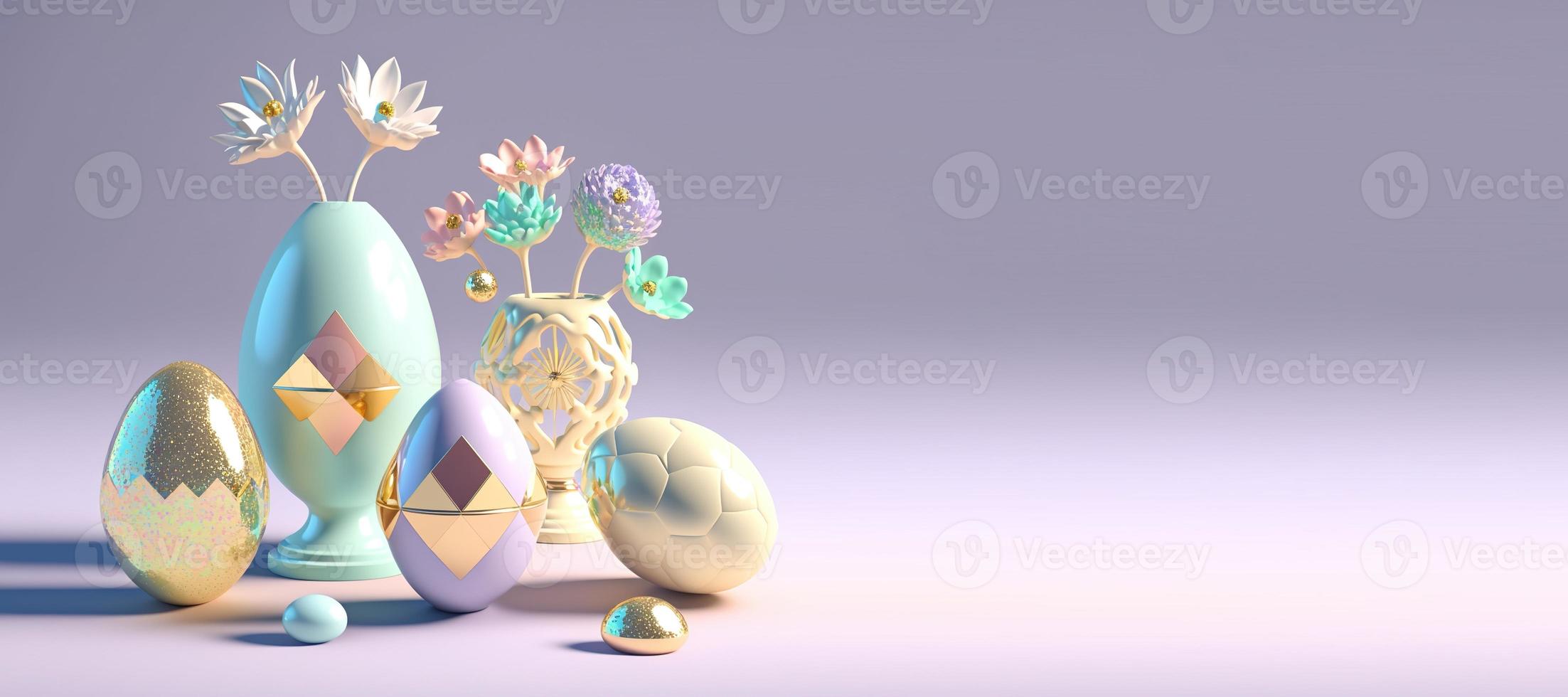 3D Render Illustration of Happy Easter Celebration Background Greeting photo