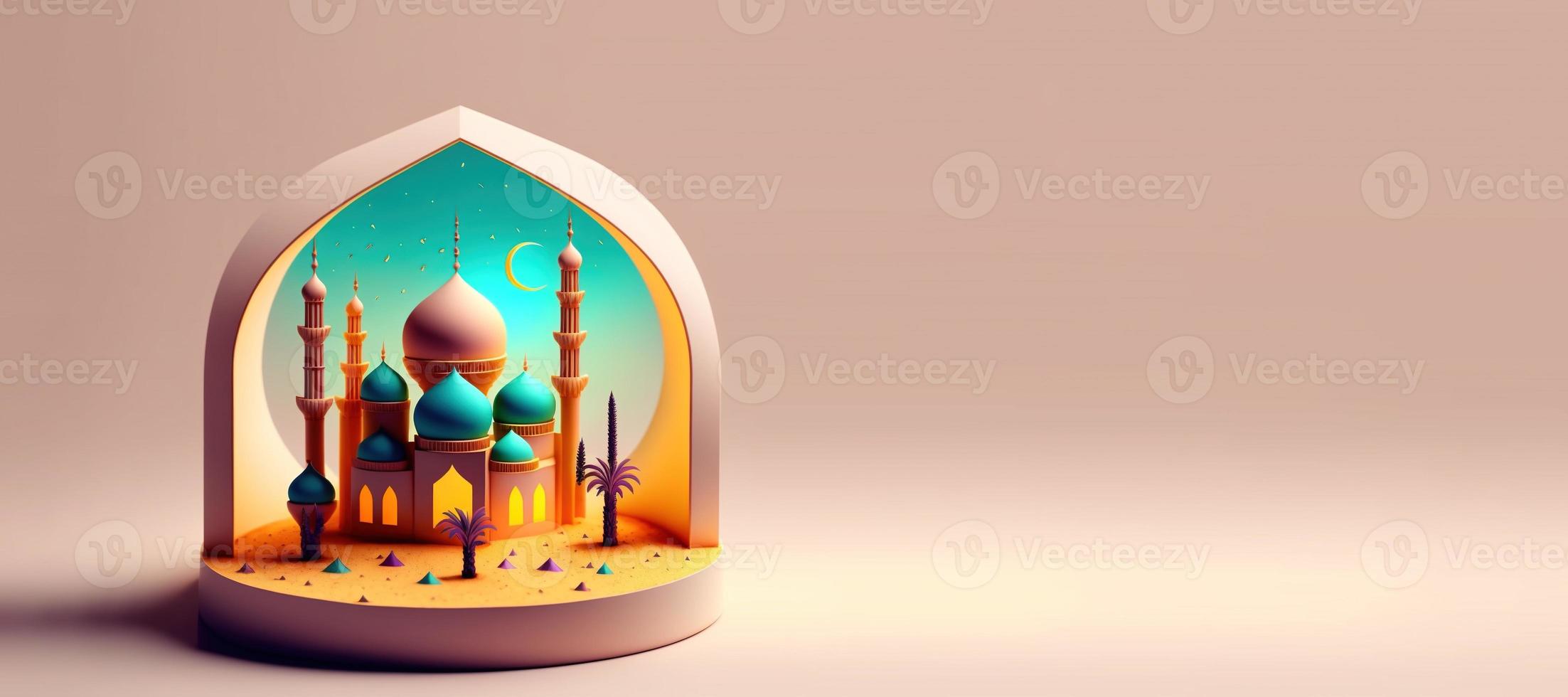 3D Illustration of Mosque for Eid Islamic Ramadan Banner photo
