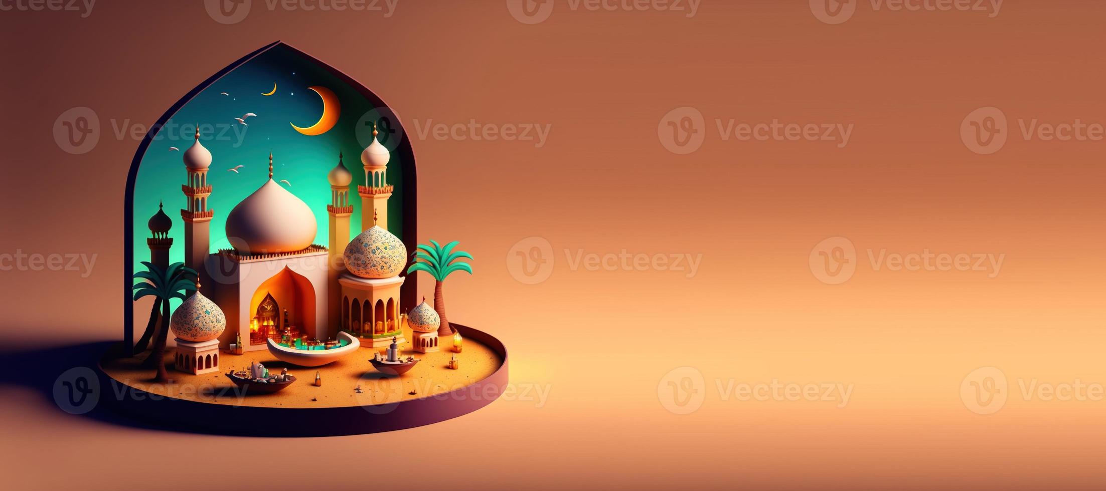 Mosque 3D Illustration for Ramadan Islmic Celebration Greeting photo