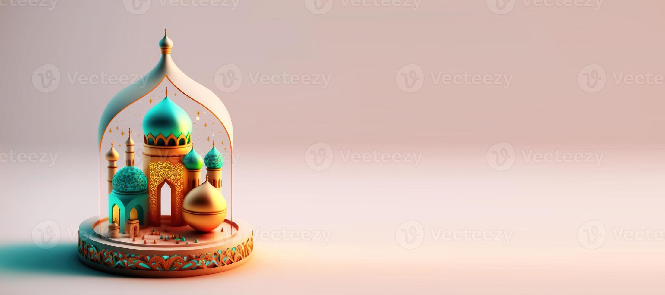 Mosque Illustration for Ramadan Islmic Celebration Background with Copy Space photo