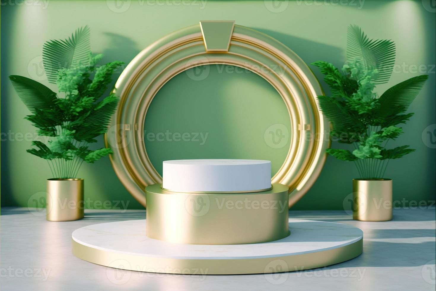 Realistic Nature 3D Podium with soft Green for product display photo