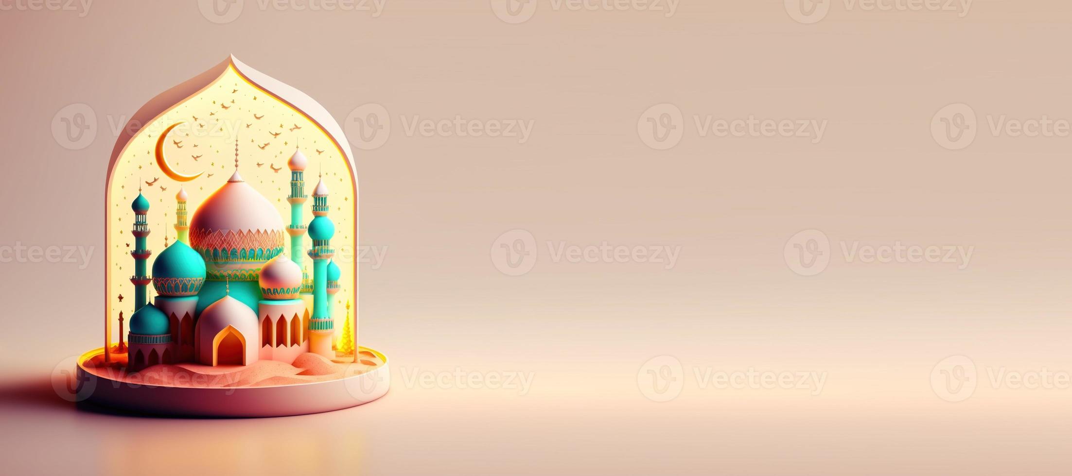 Digital 3D Illustration of Mosque for Eid Islamic Ramadan Banner photo