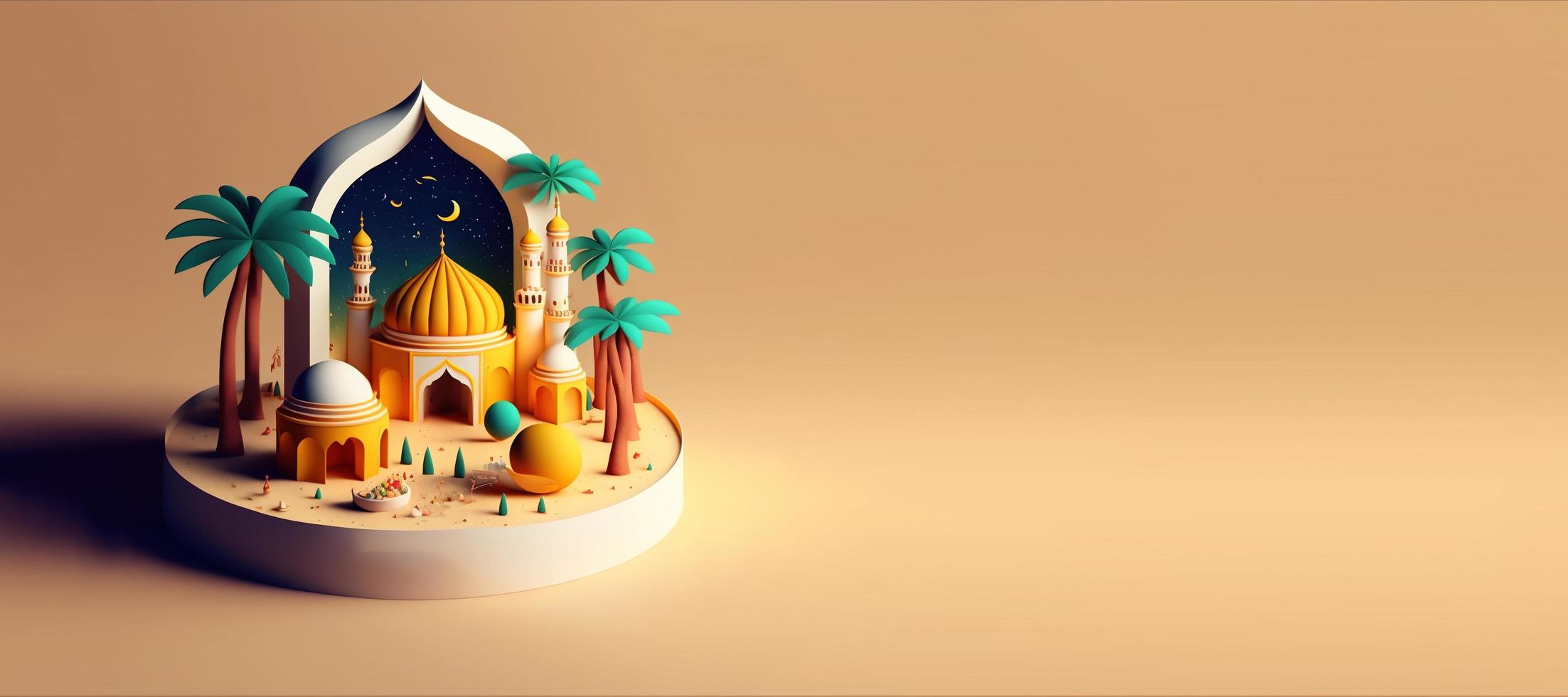 Mosque 3D Illustration for Eid Islamic Ramadan Banner photo