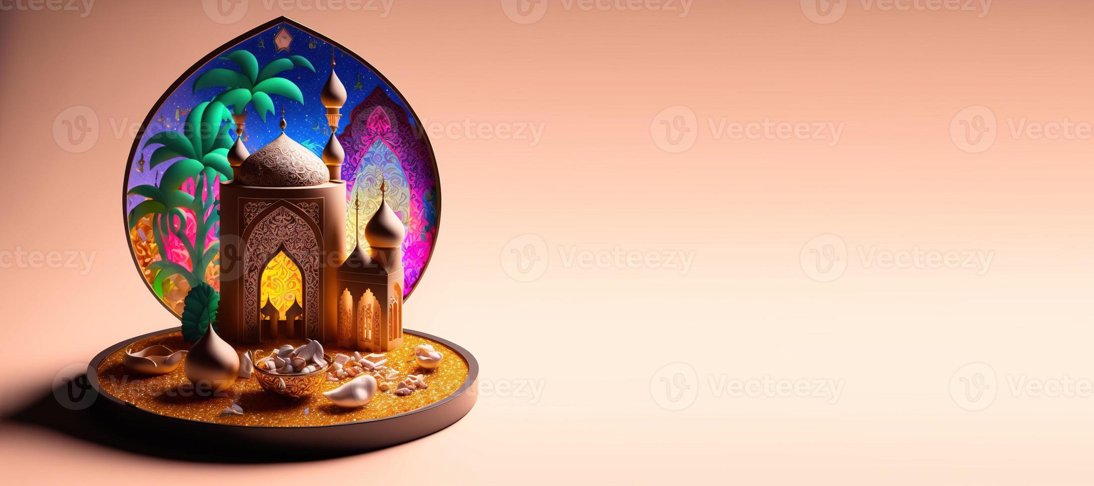 Illustration of Mosque for Eid Islamic Ramadan Background with Copy Space photo