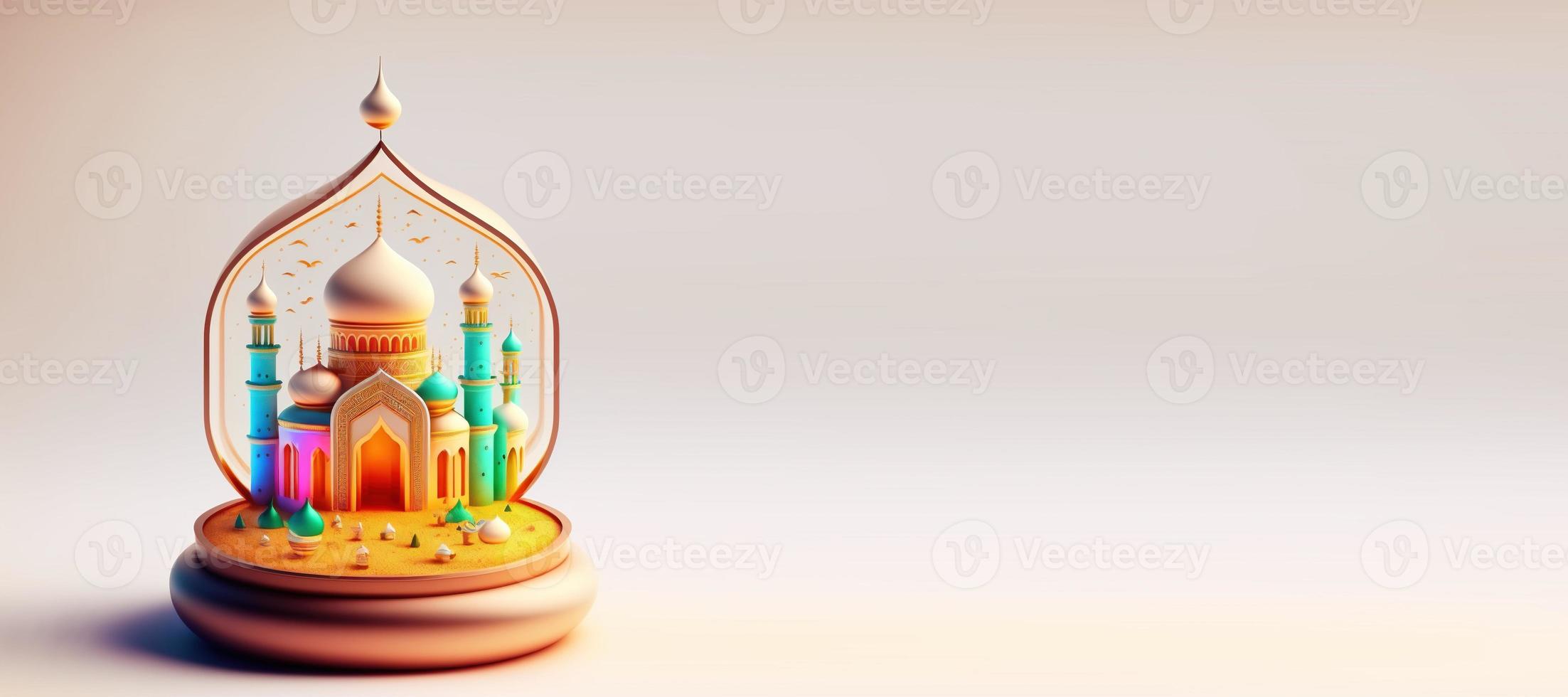 Digital Illustration of Mosque for Eid Ramadan Islmic Celebration Banner with Empty Space photo