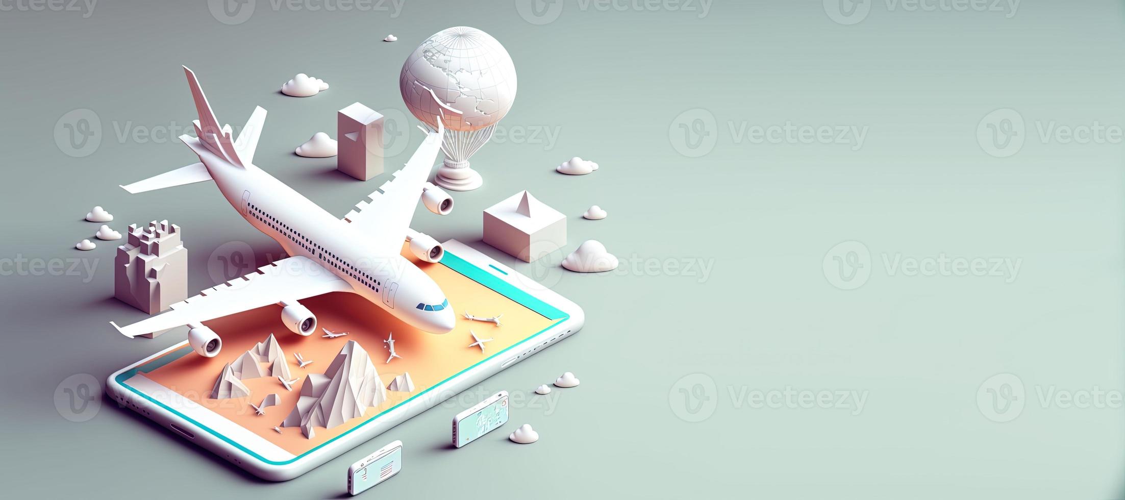 Ilustración 3d de viaje en avión para fondo de banner foto