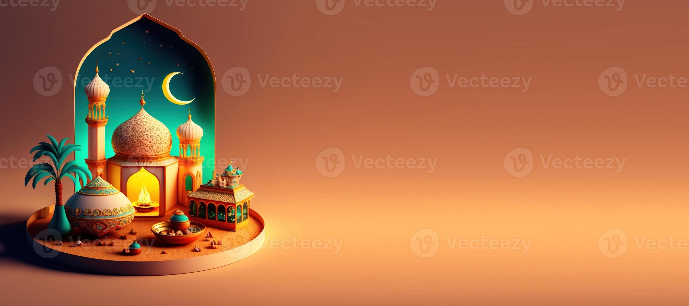 Digital Illustration of Mosque for Islamic Ramadan Background with Copy Space photo