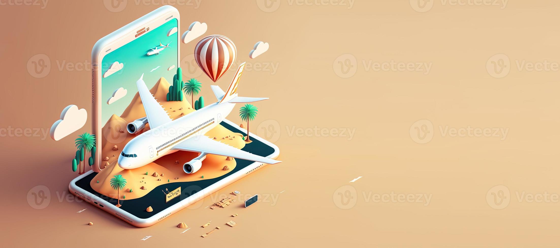 3D Illustration of Plane travel for banner and background photo