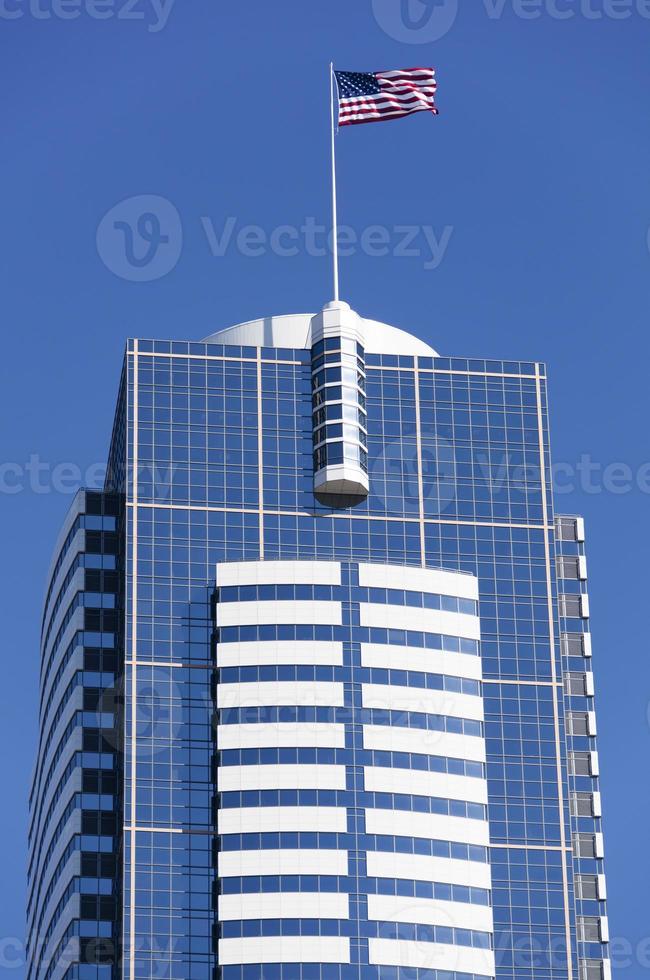 Seattle Modern Skyscraper With A Flag photo