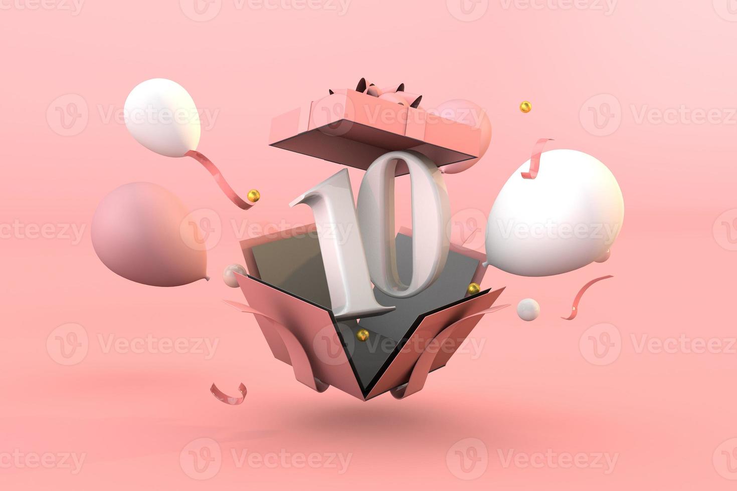 Pink number 10 a happy birthday concept. 3d render photo