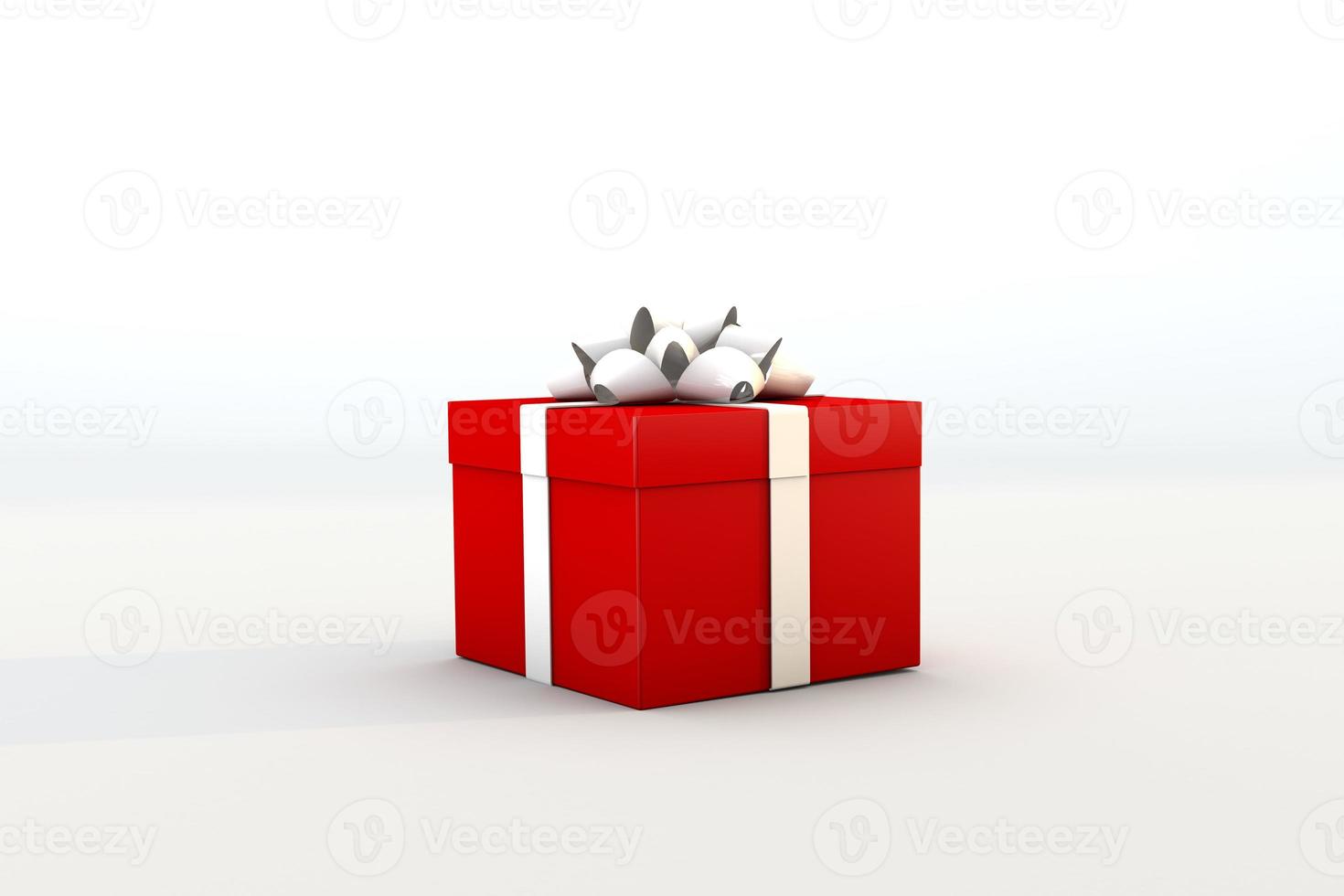 Simple red gift box and white ribbon. 3d render photo