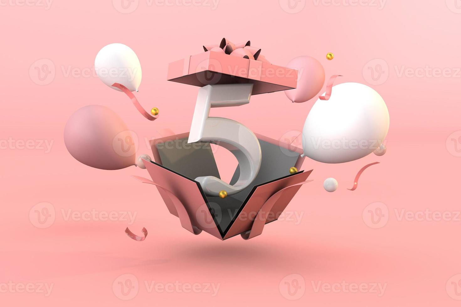 Pink number 5 a happy birthday concept. 3d render photo