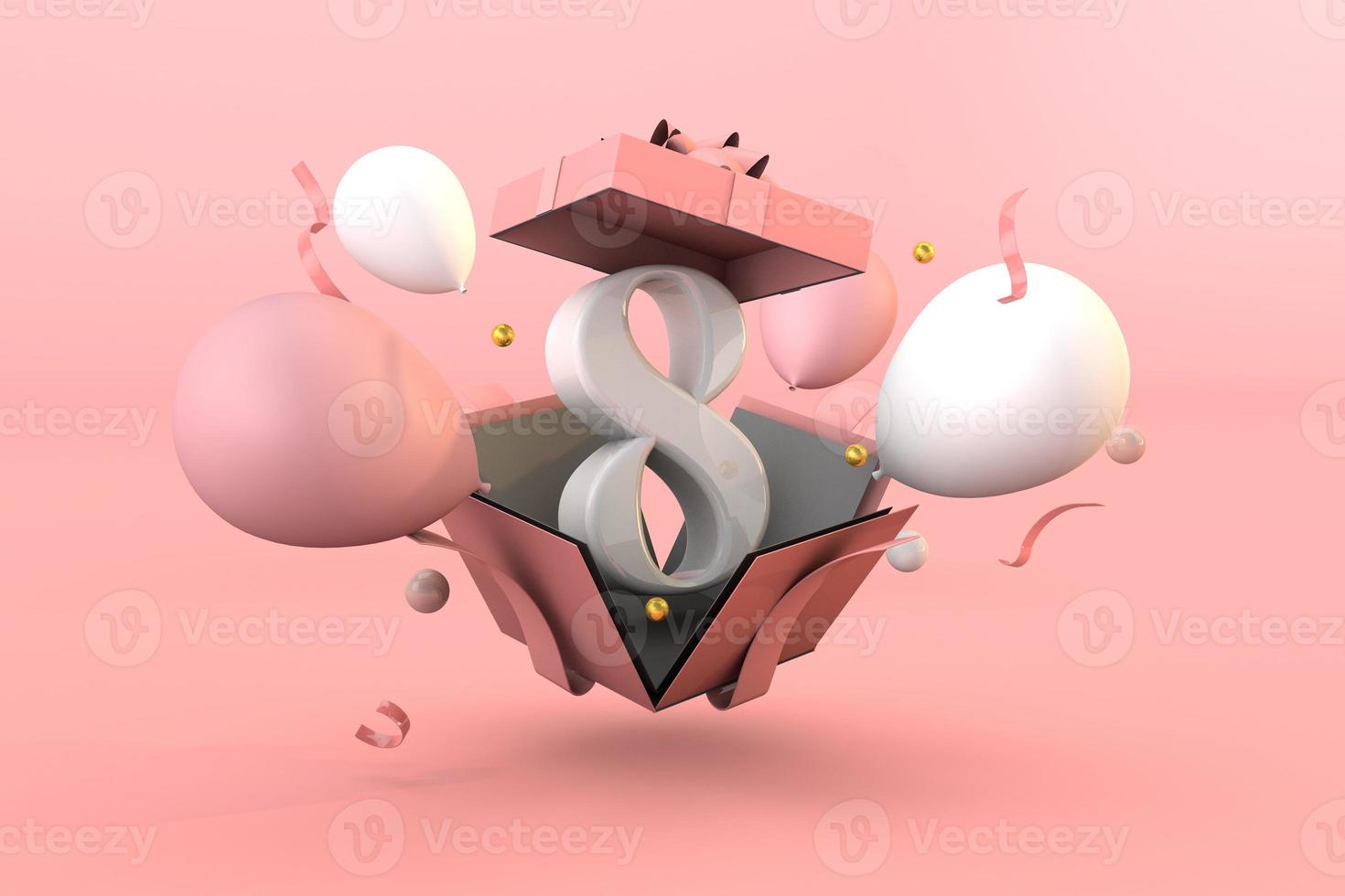 Pink number 8 a happy birthday concept. 3d render photo
