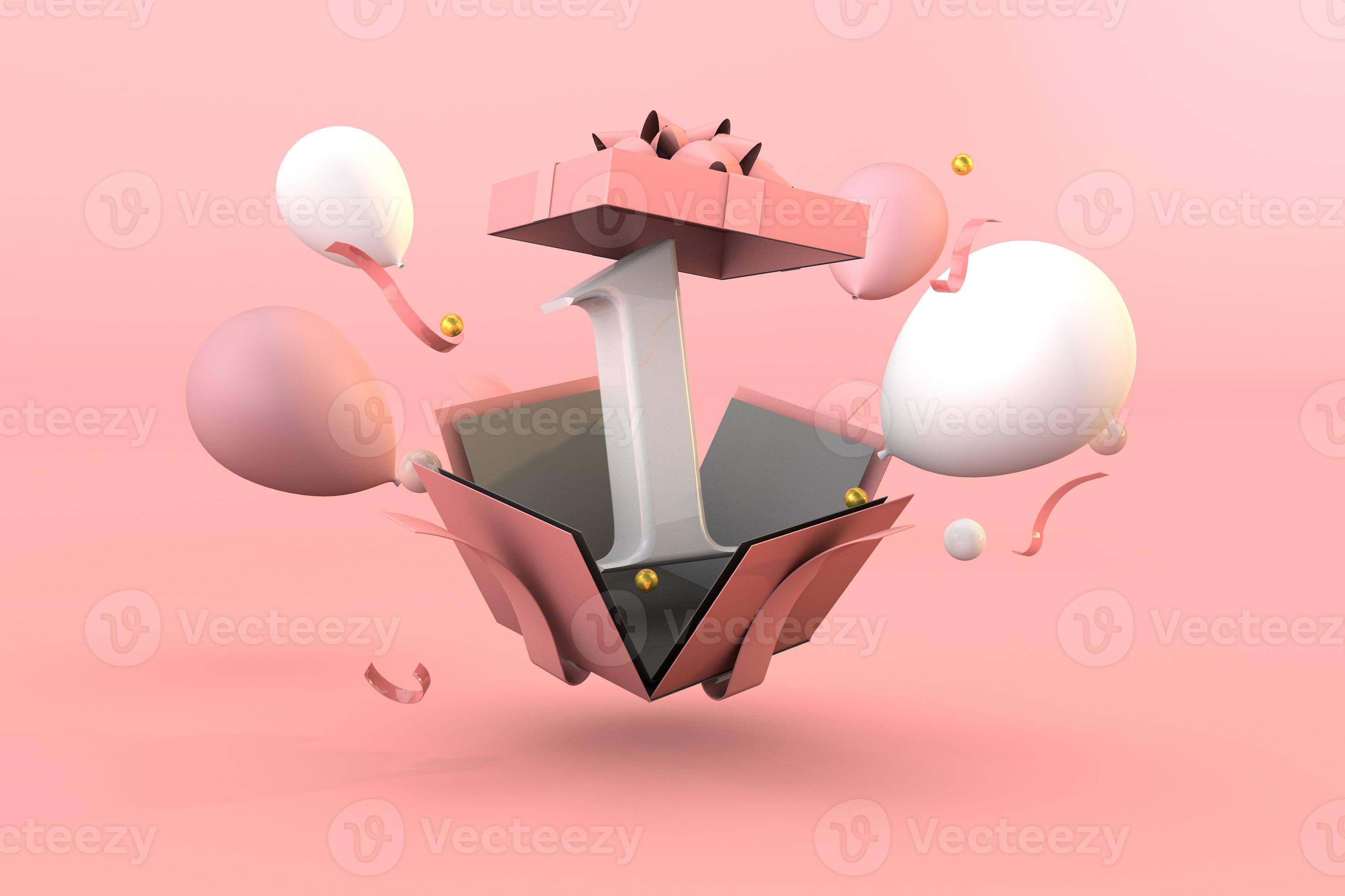 Pink number 1 a happy birthday concept. 3d render 18788458 Stock Photo