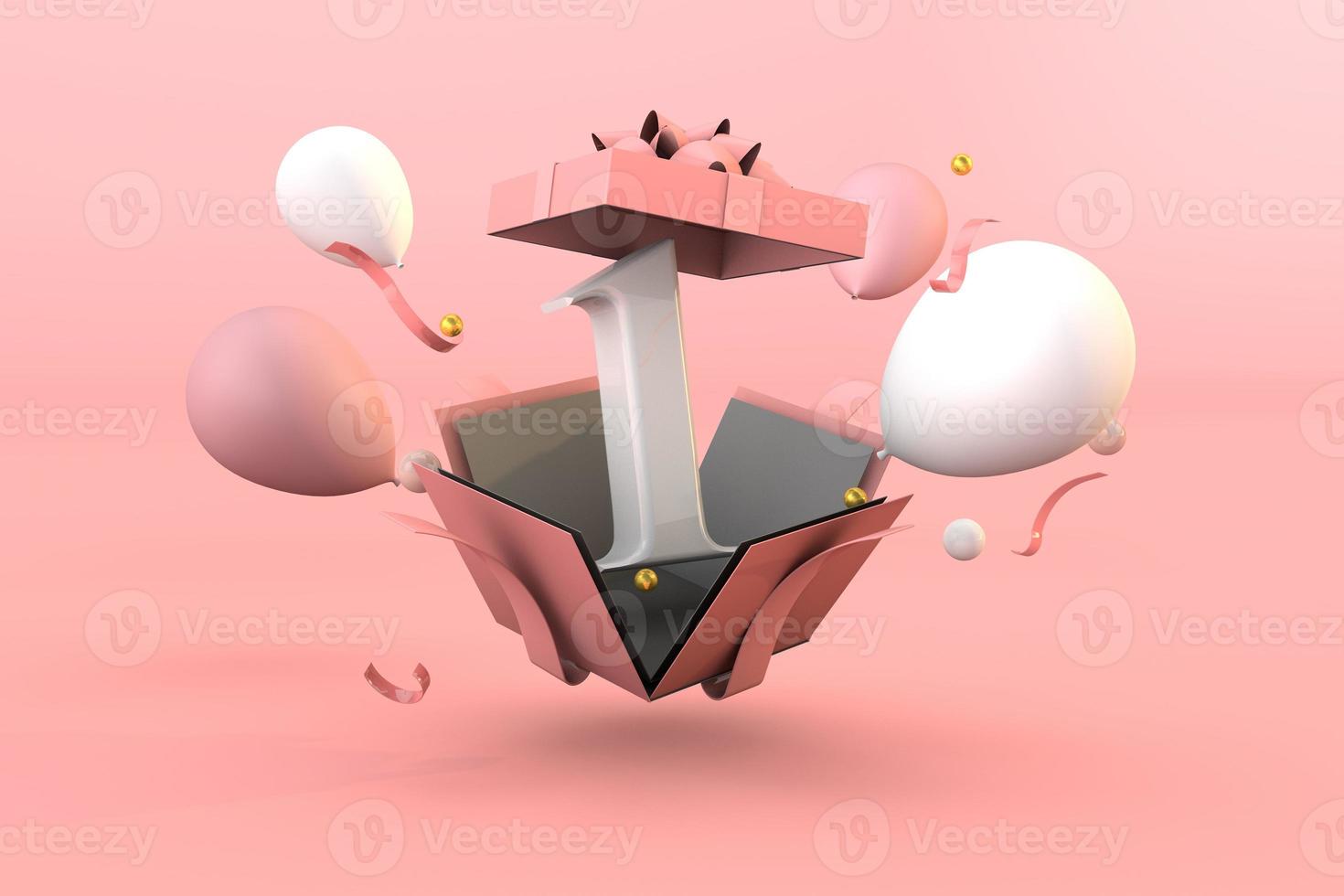 Pink number 1 a happy birthday concept. 3d render photo