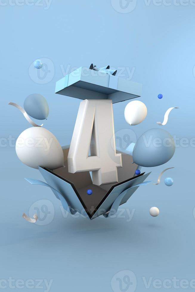 Blue number 4 a happy birthday concept. 3d render photo