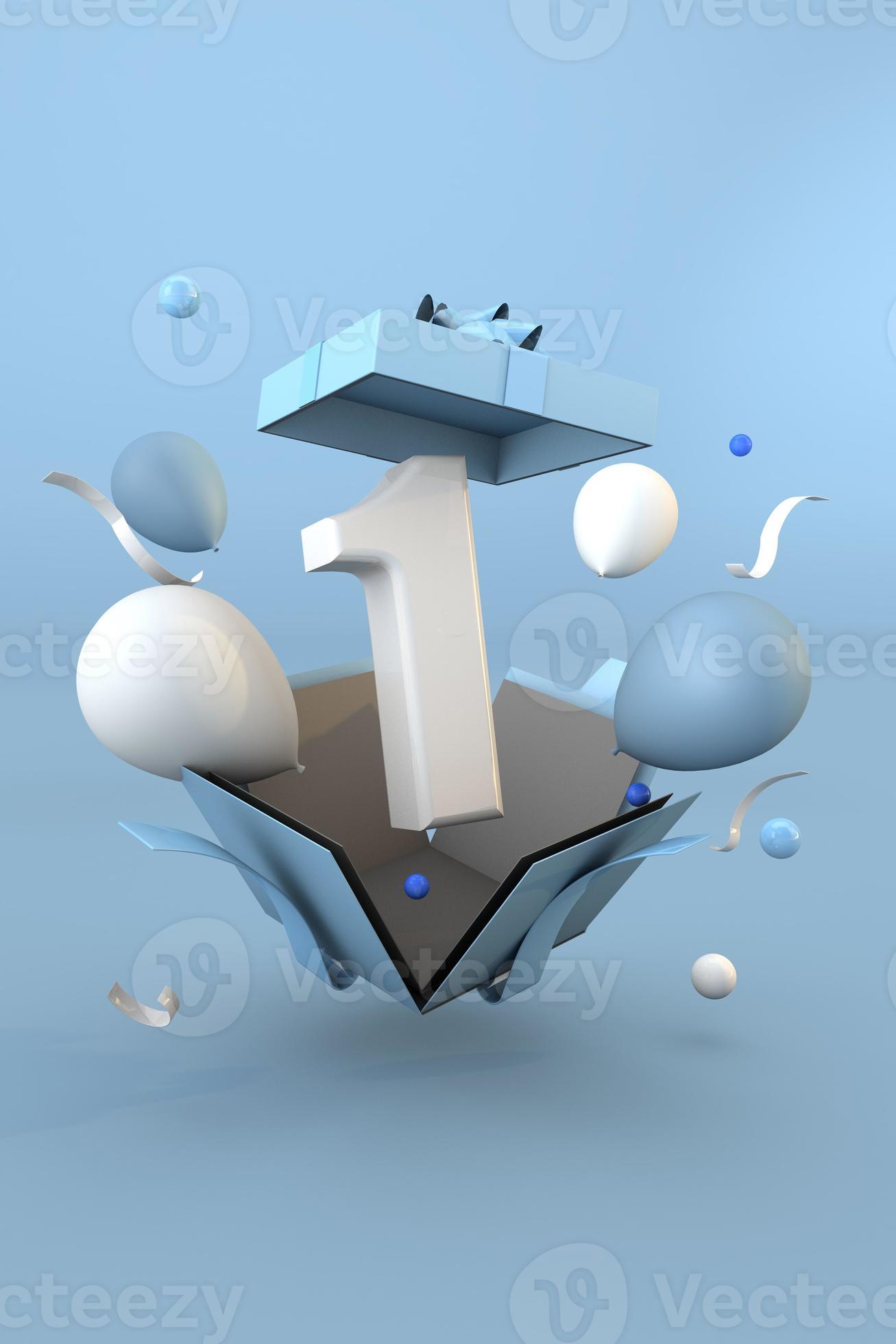 Blue number 1 a happy birthday concept. 3d render 18788472 Stock Photo