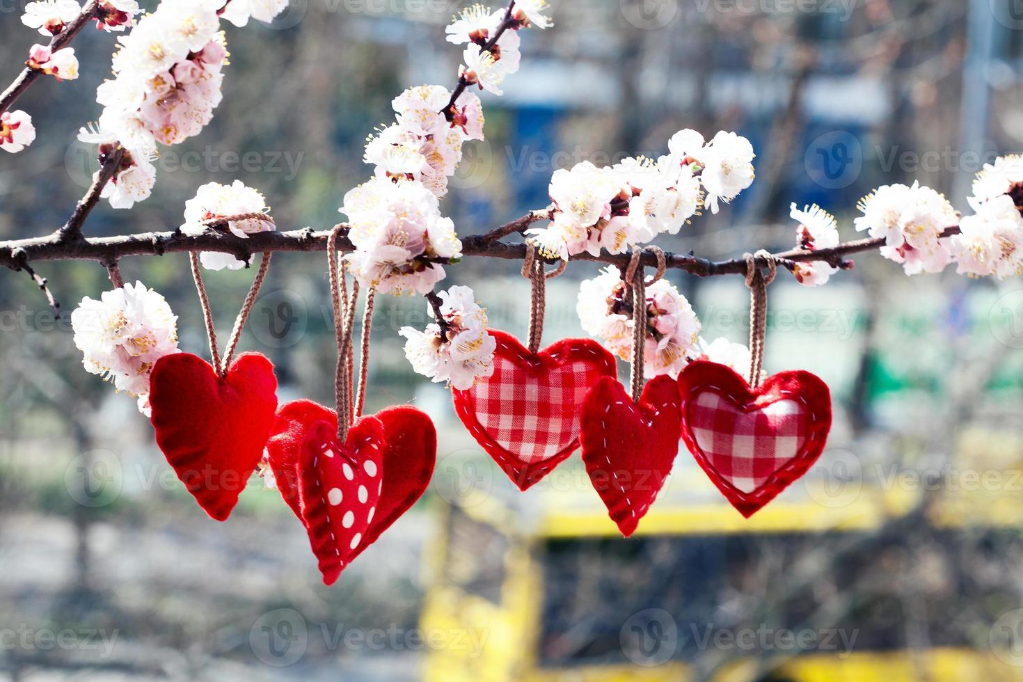 día de san valentín amor hermoso. corazón colgando de la rama del árbol foto