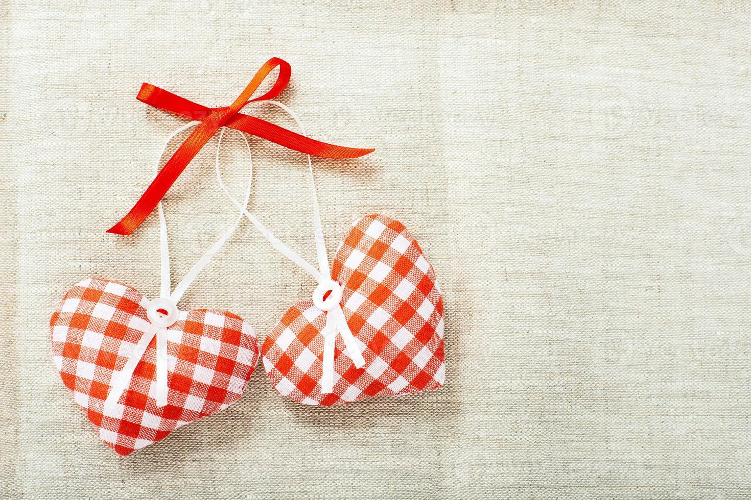 Heart made of cloth in red cell handmade Valentines Day photo