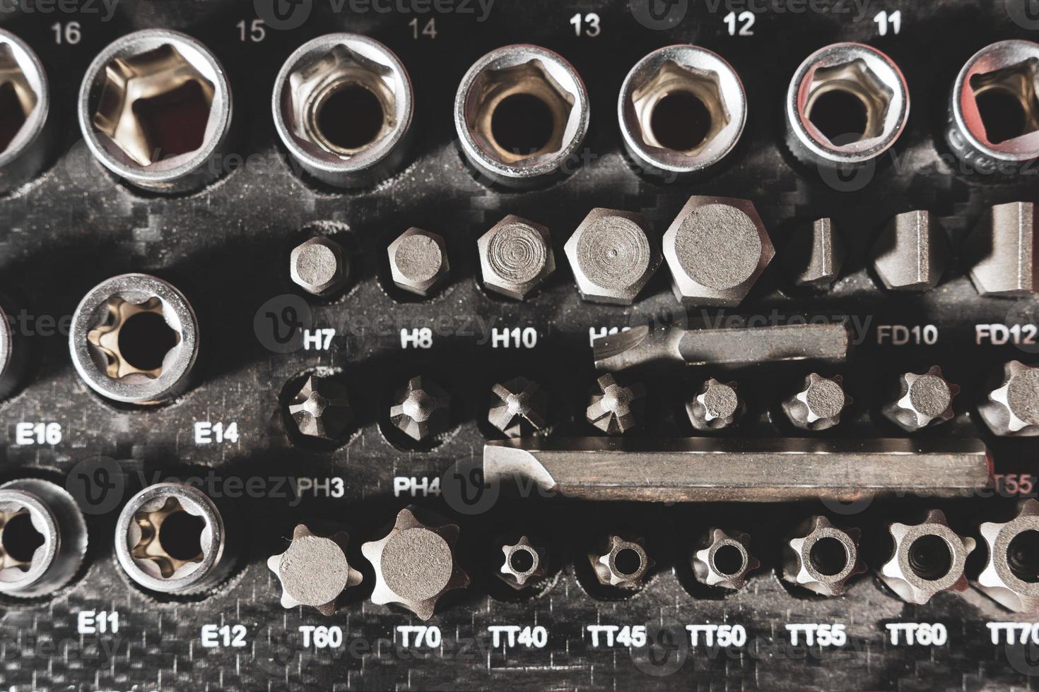 a set of professional wrenches in lodgments, end heads, ratchet wrench, torx, auto repair, auto and moto workshop photo