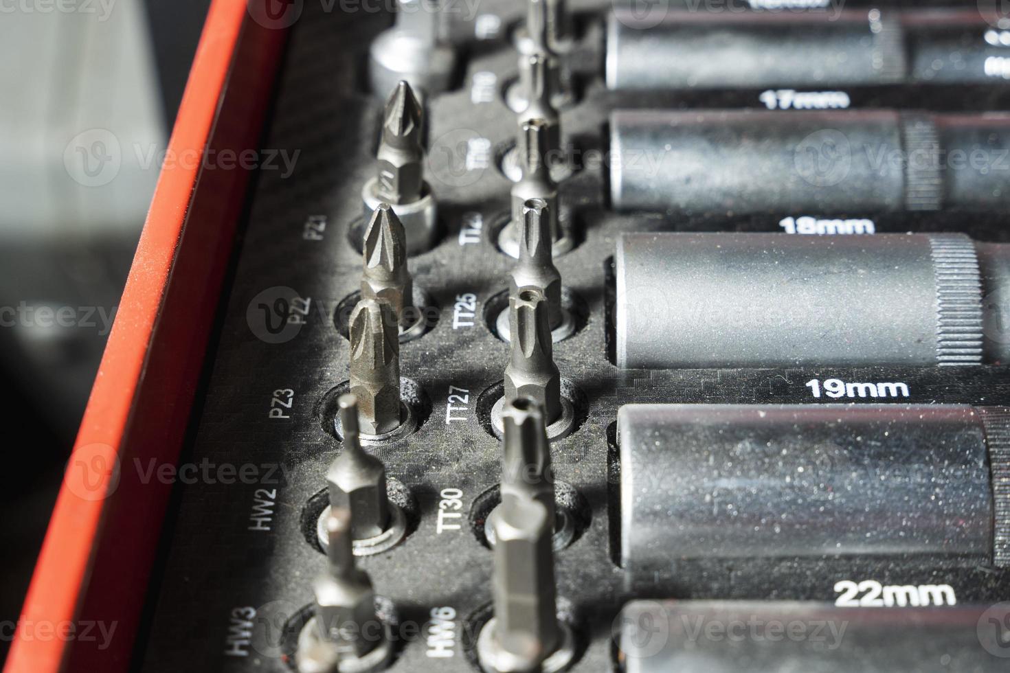 a set of professional wrenches in lodgments, end heads, ratchet wrench, torx, auto repair, auto and moto workshop photo