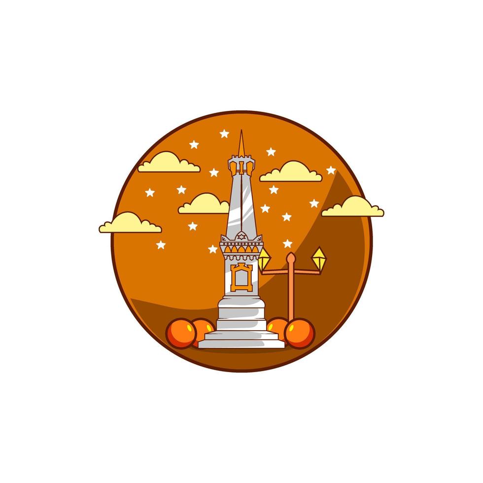 vector premium l tugu jogja monumento con el logotipo dibujado. caricatura marrón genial.