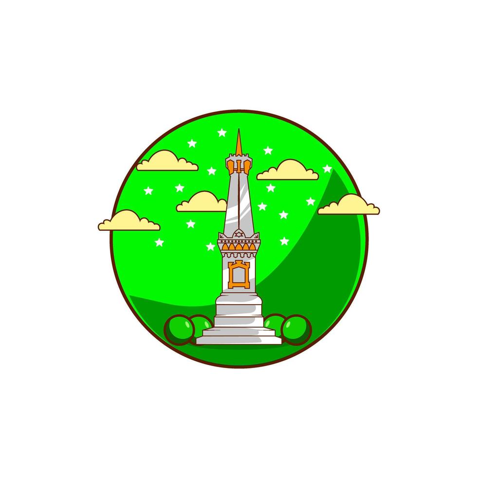 premium vector l tugu jogja drawn logo monument. cartoon green cool.