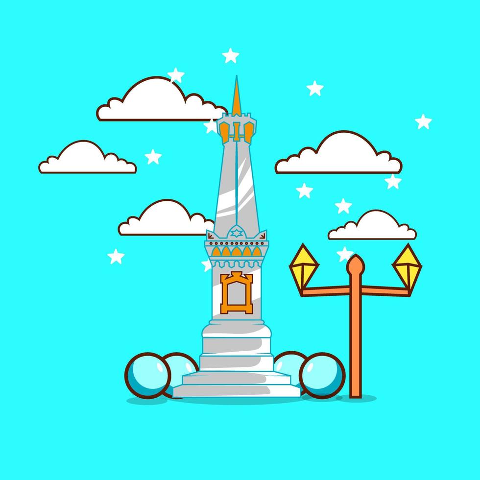 vector premium l tugu jogja monumento con el logotipo dibujado. cielo de dibujos animados genial.