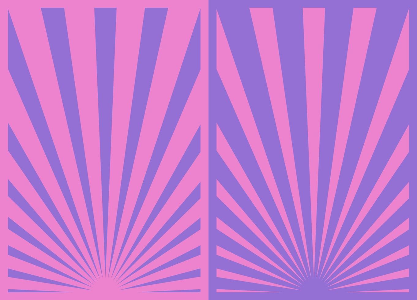 conjunto de afiches de rayas de rayos de sol rosa púrpura vintage, plantilla con rayos centrados en la parte inferior. carteles verticales de dibujos animados de inspiración retro. vector
