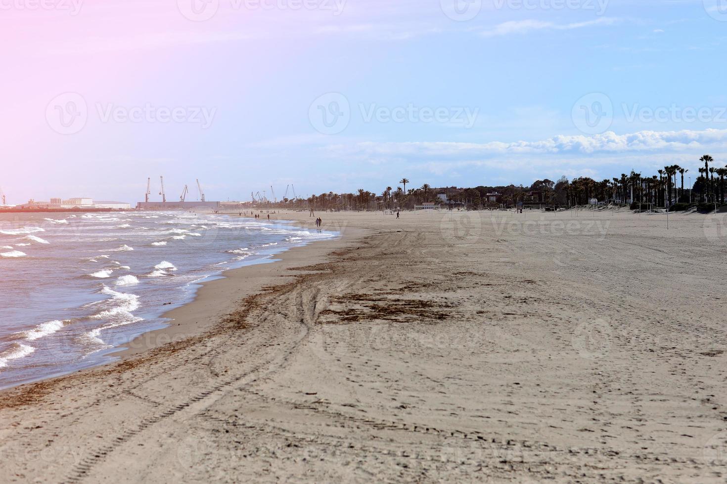 landscape by the coast sea. Sea port on background photo