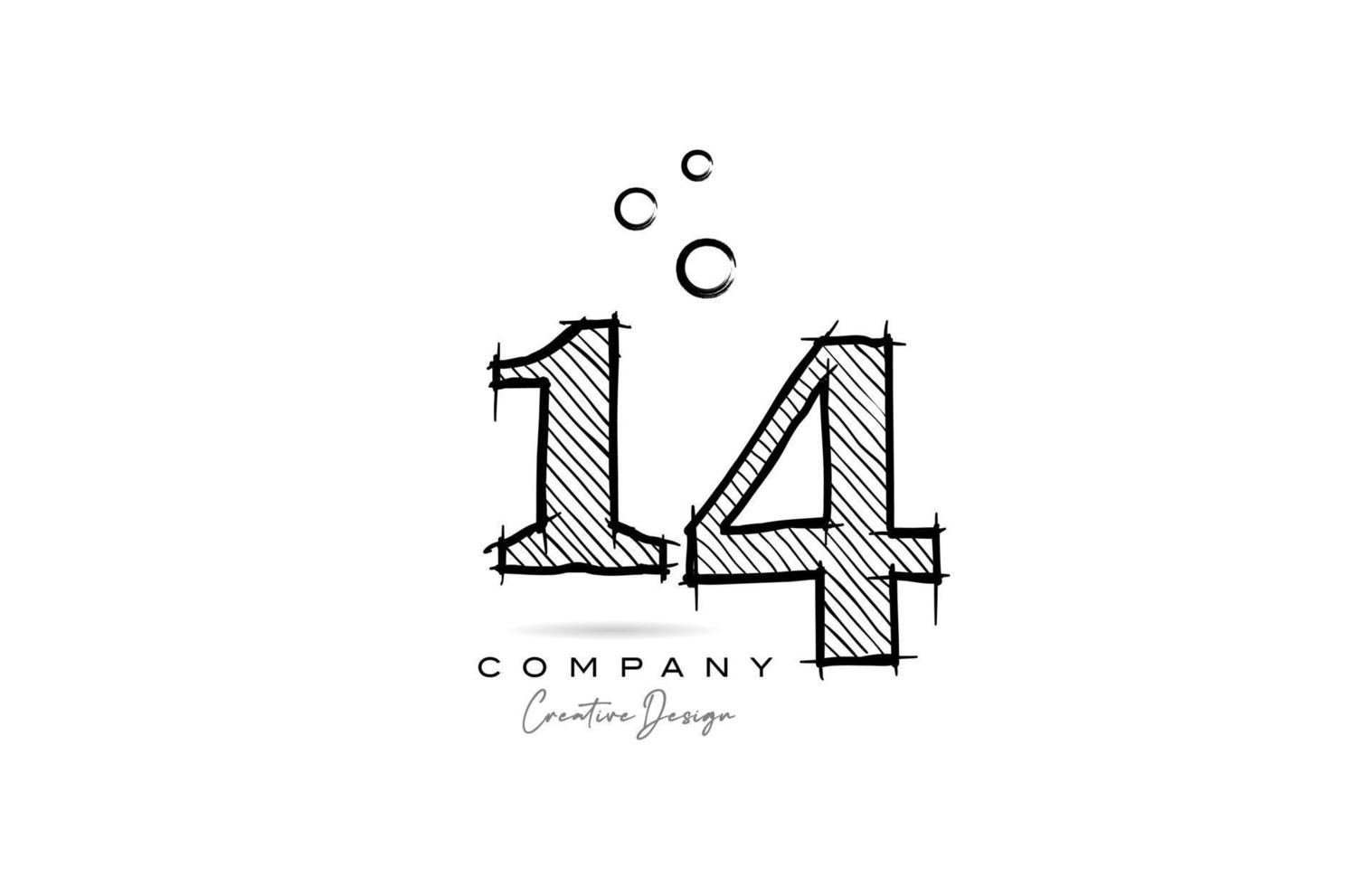 hand drawing number 14 logo icon design for company template. Creative logotype in pencil style vector