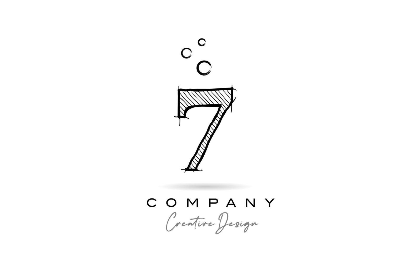 hand drawing number 7 logo icon design for company template. Creative logotype in pencil style vector