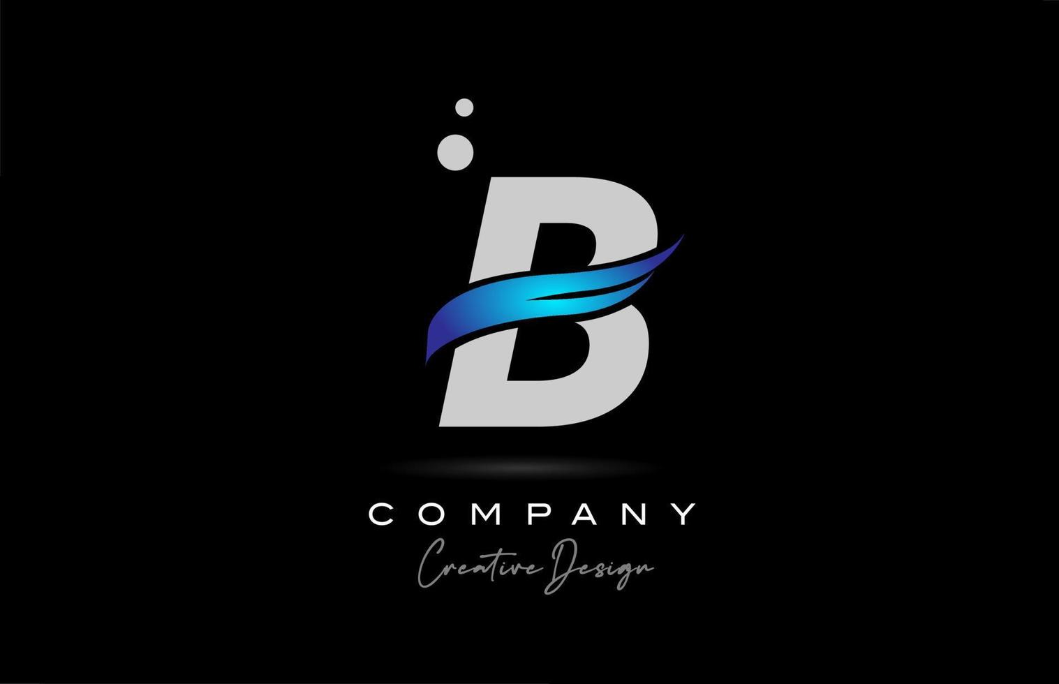 B grey alphabet letter logo icon with blue swoosh. Creative template for business and company vector