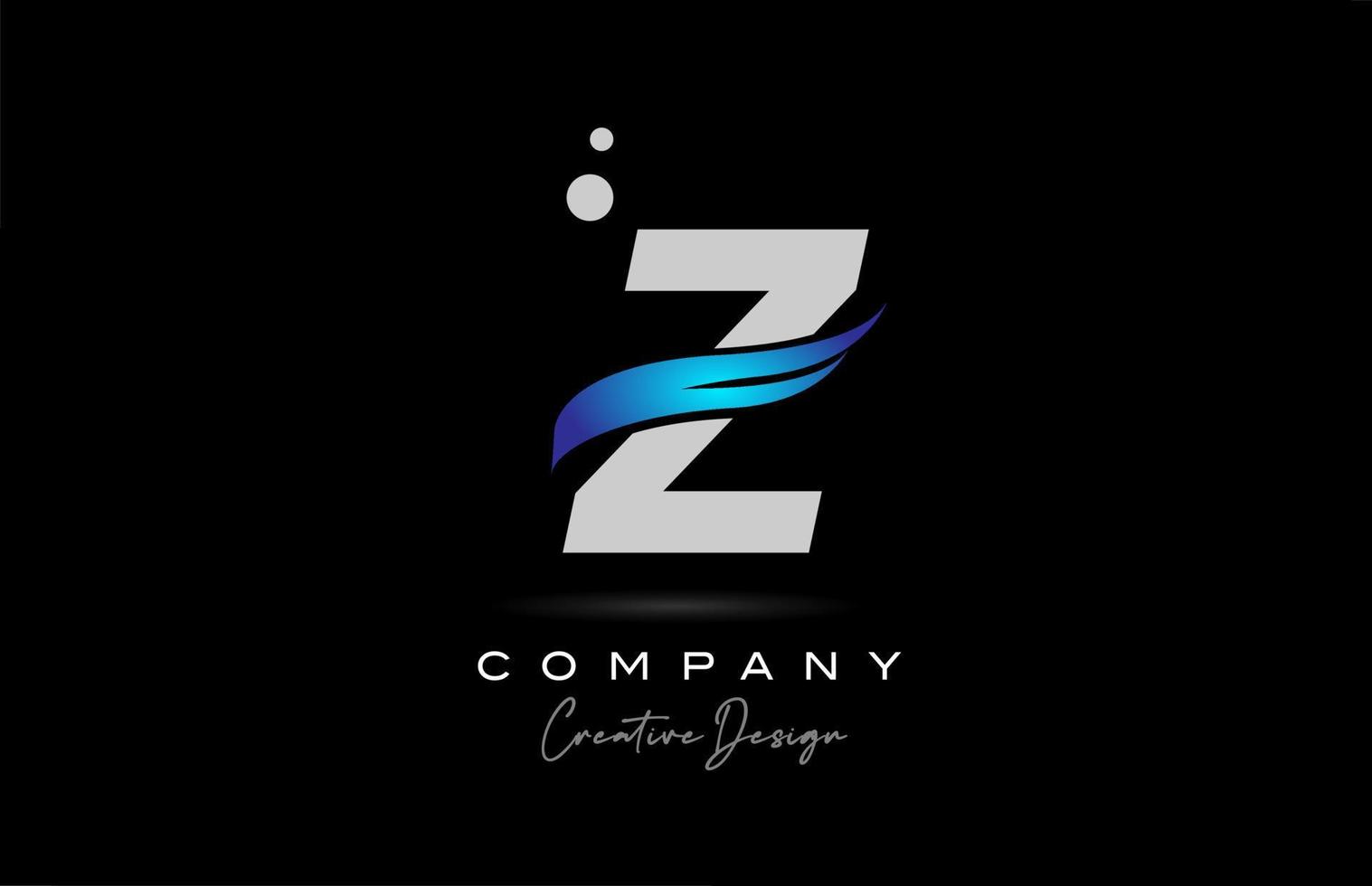 Ícono del logotipo de la letra del alfabeto gris z con swoosh azul. plantilla creativa para negocios y empresas. vector