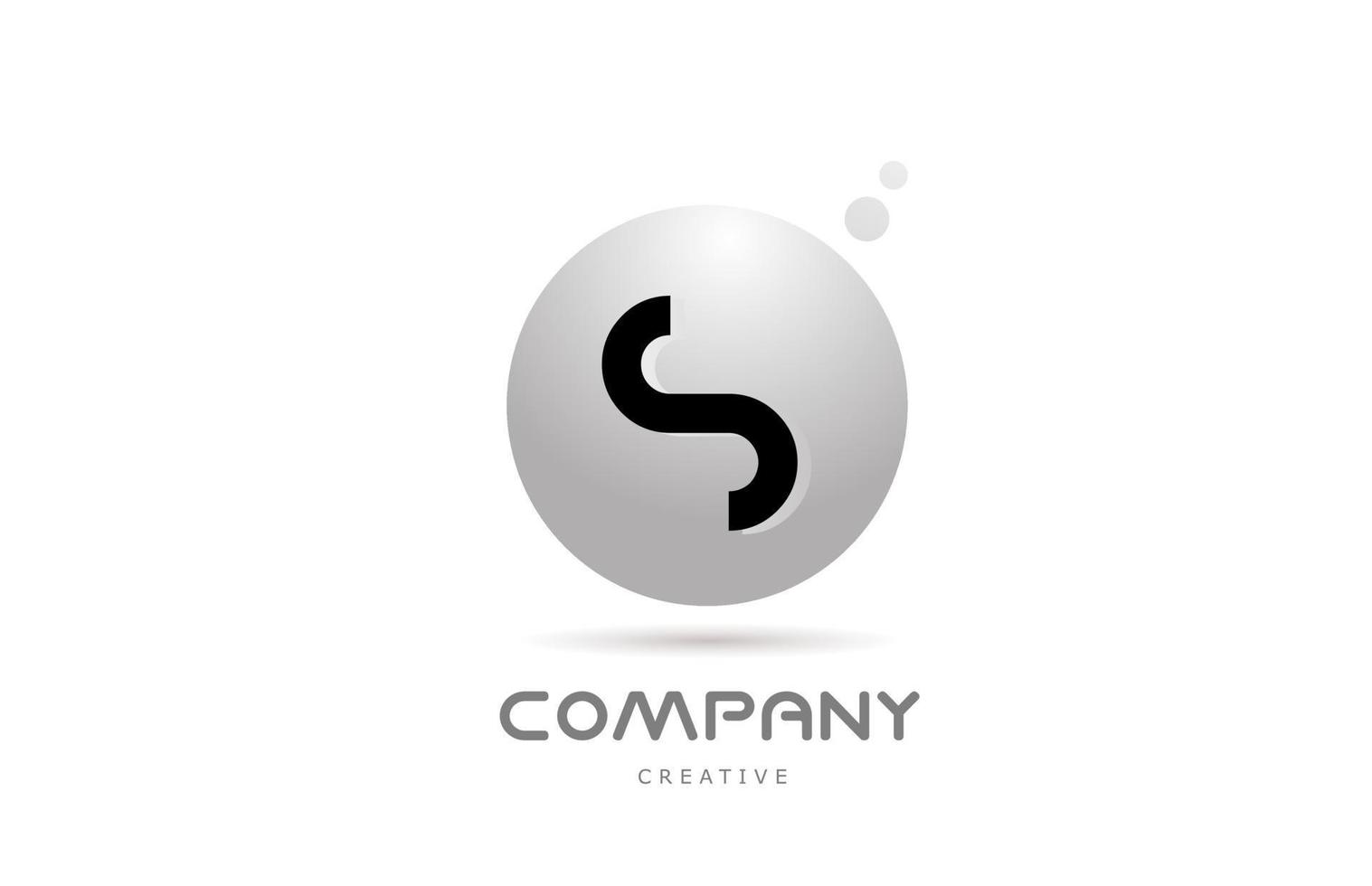 S 3d grey sphere alphabet letter logo icon design with dot. Creative template for business and company vector