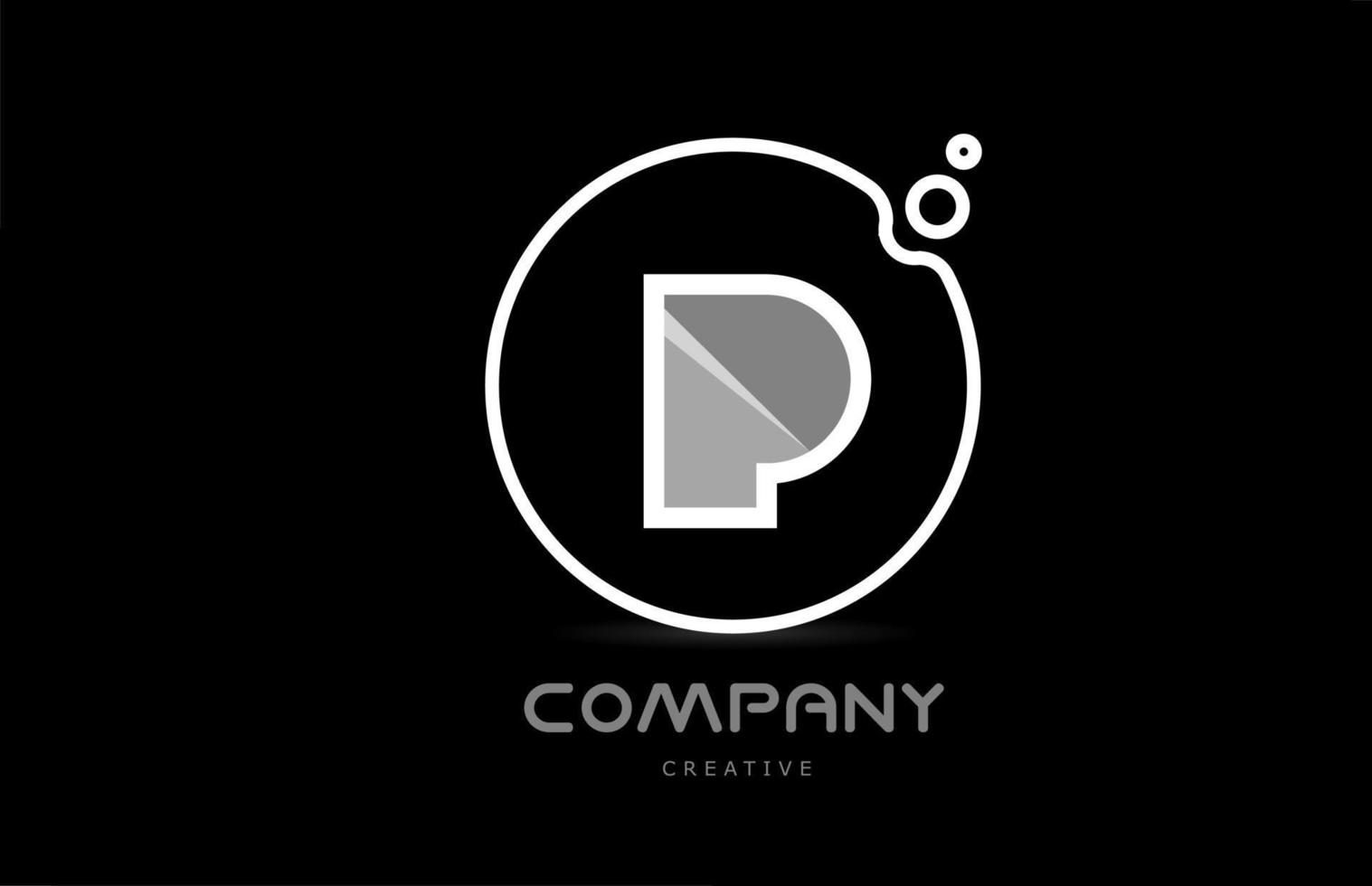 black and white P geometric alphabet letter logo icon with circle. Creative template for company and business vector