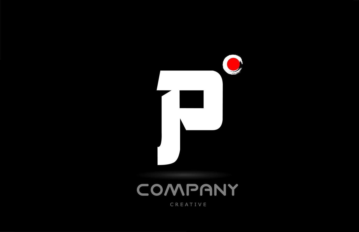 p diseño de icono de logotipo de letra del alfabeto en blanco y negro con letras de estilo japonés. plantilla creativa para negocios y empresas. vector