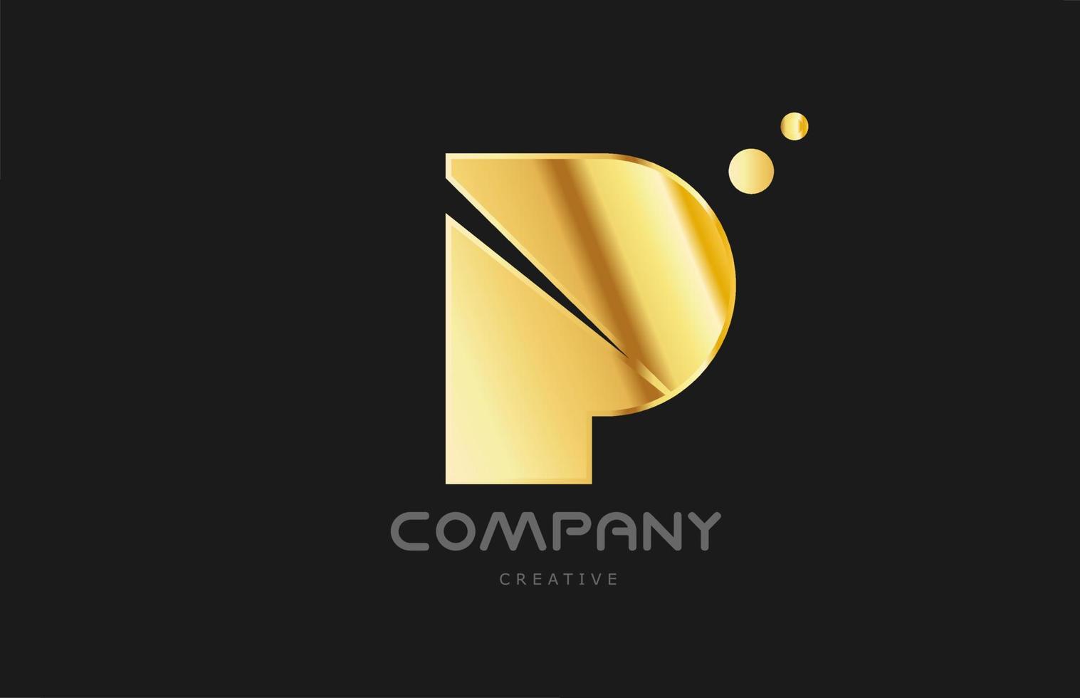 gold golden geometric P alphabet letter logo icon design. Creative template for business and company and in yellow color vector